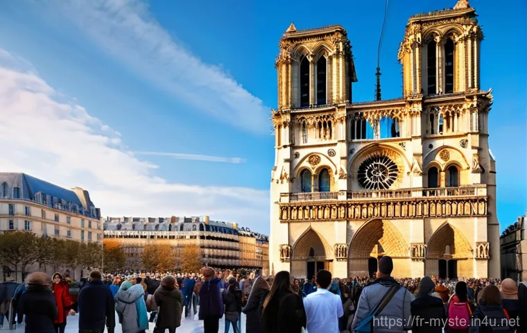 파리 노트르담 화재의 배후 - **Prompt:** A dynamic scene inside Notre-Dame Cathedral during its reconstruction, showcasing dedica...